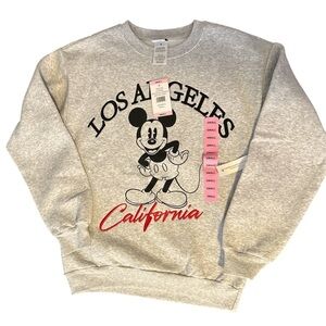 Heather Gray Mickey Mouse Los Angeles California Embroidered Sweatshirt